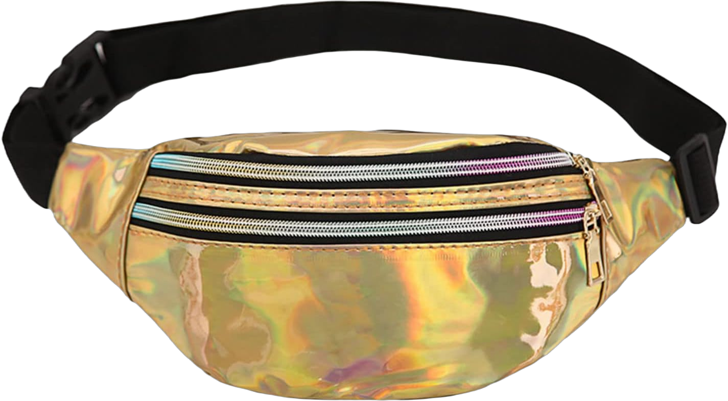 Holographic Fanny Pack Metallic Color Sport Waistbag with Adjustable Belt for Women Men Traveling Running Hiking Sports (Gold, One Size)