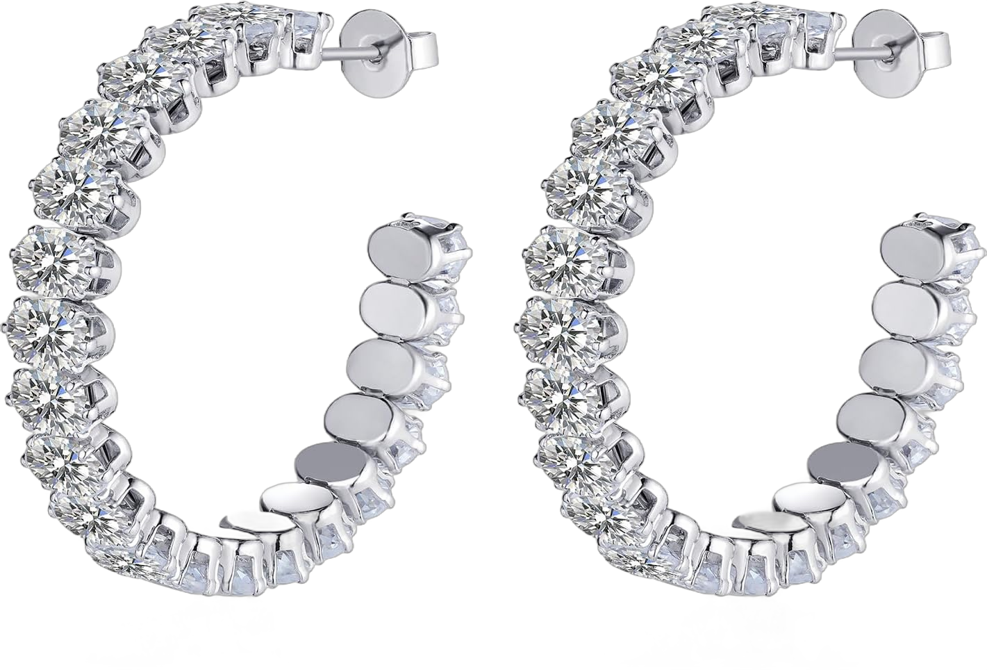 Cubic Zirconia Hoop Earrings for Women and Men, White Gold Plated Sparkling Rhinestone Cuff Earrings 30mm | 40mm 30.0 Millimeters Oval Cubic Zirconia Earrings