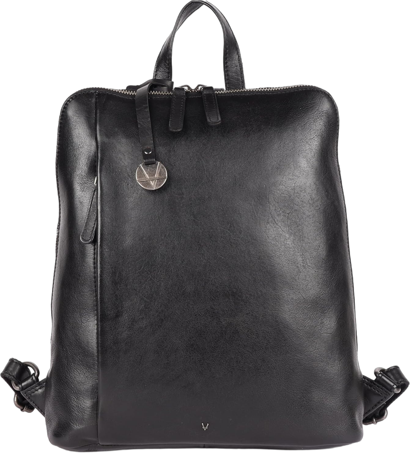 14.5 Inch Genuine Leather Backpack for Women and Men, Black Leather Backpack with Adjustable Shoulder Strap