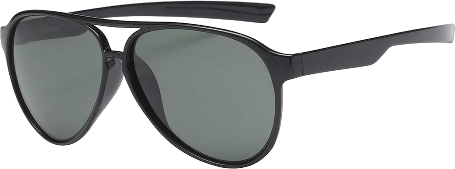 PolarSpex Classic Unisex Polarized Ultra Lightweight Flexible Aviator Sunglasses Gloss Black | Polarized Olive 56 Millimeters