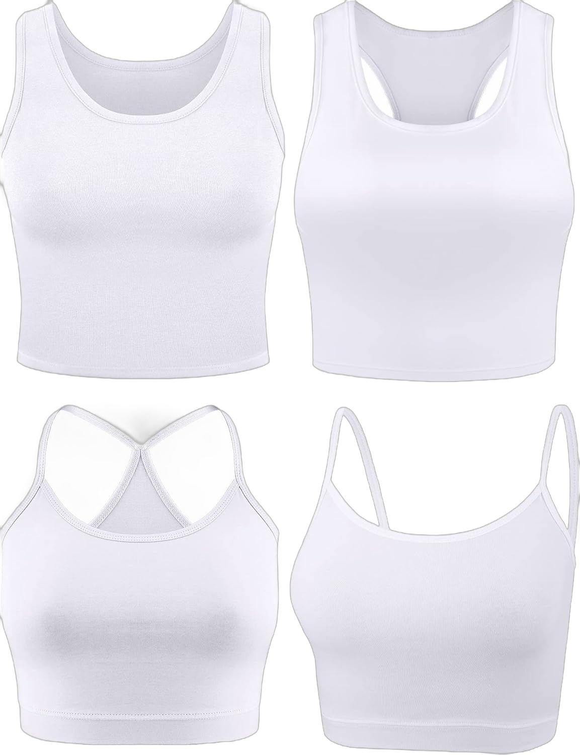 Boao 4 Pieces Crop Tops for Women, Basic Workout Tops Spaghetti Strap Tank Tops Sleeveless Racerback Cami for Sports Gym Small White