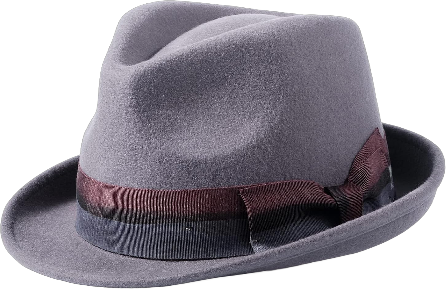 Fedora Hats for Men/Women, 100% Wool Felt Hat Mens Womens Gain Trilby Fedoras Hat with Grosgrain Band 7 1/4-7 3/8 Grey + Gradient Band