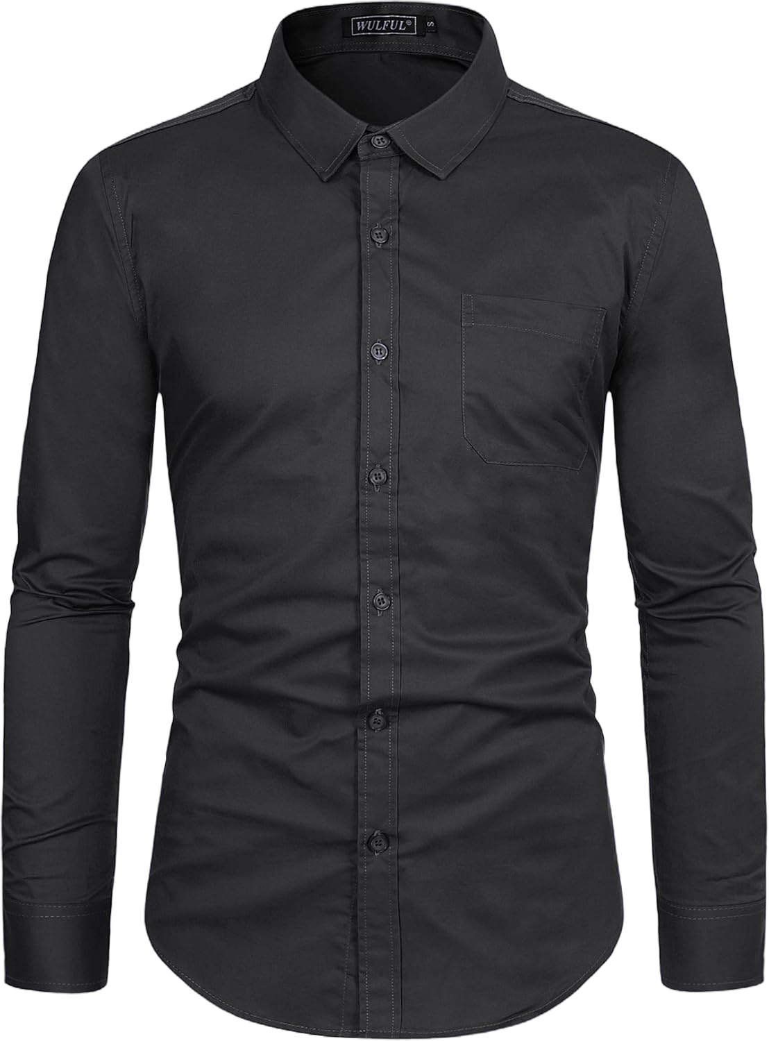 WULFUL Men's Casual Long Sleeve Dress Shirt Print Cotton Business Button Down Shirts Regular Fit Black 209 Small