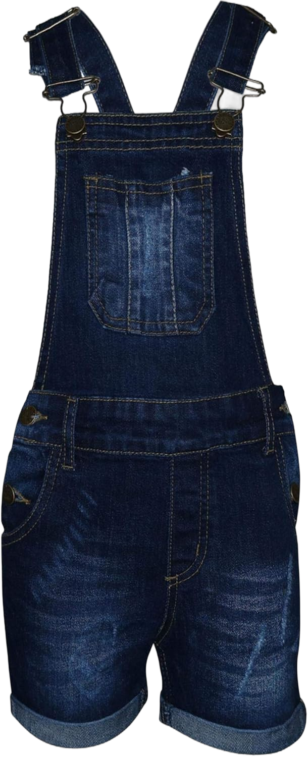 A2Z Kids Girls Dungaree Shorts Denim Ripped Stretch Jeans Overall Jumpsuit 5-13 Year Dark Blue 9-10 Years