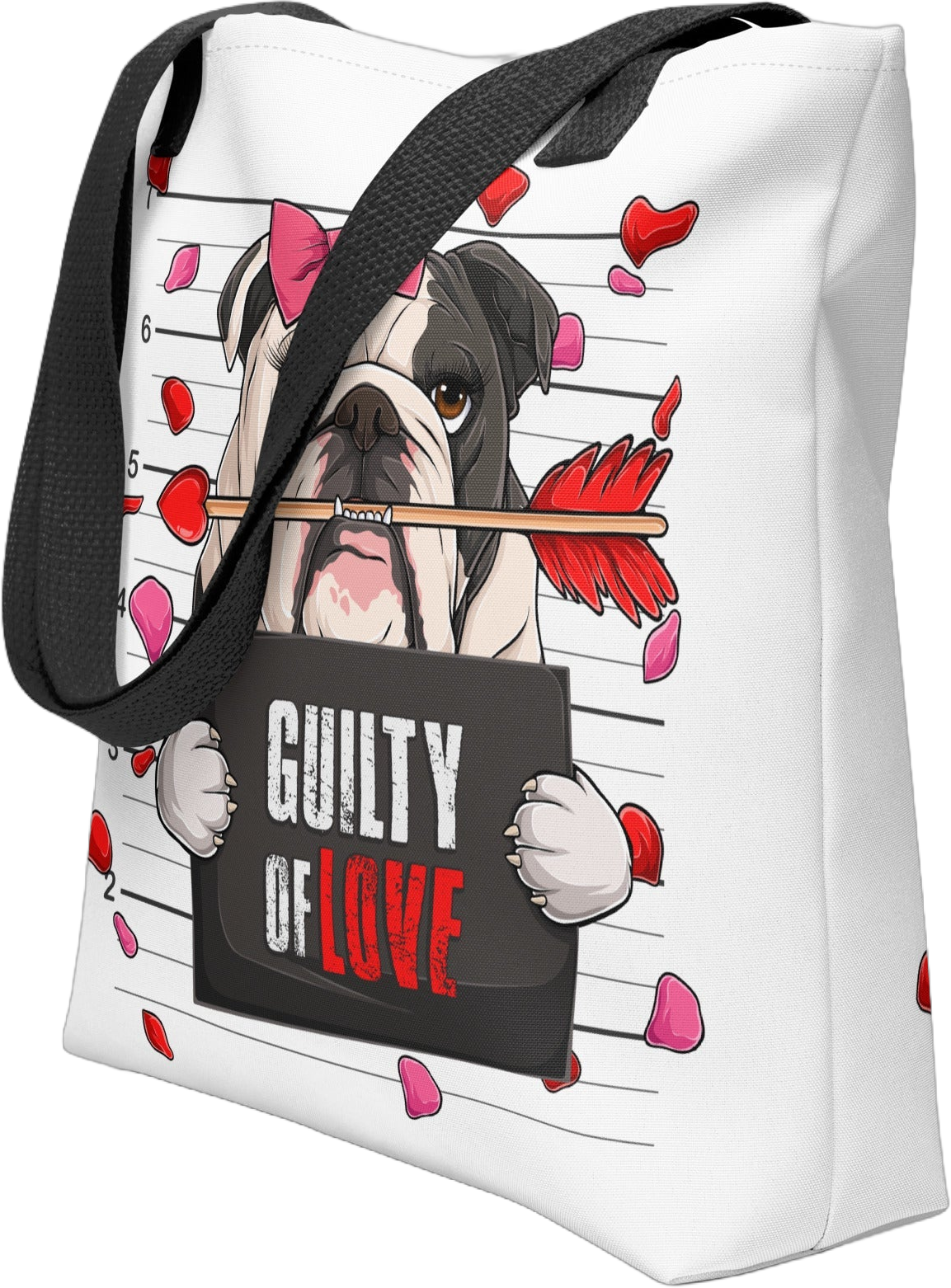 "Guilty of Love" English Bulldog Tote Bag | B&W Colored Female