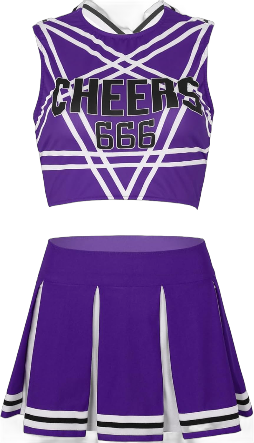 Womens Cheerleading Team Uniform Cheer Leader Sleeveless Crop Tops with Mini Pleated Skirt Set