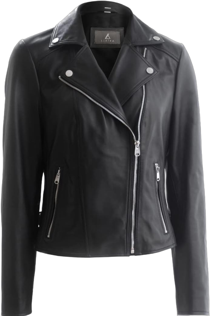 Genuine Lambskin Leather Jacket for Women – Sophie Classic Women’s Leather Biker Jacket Small Black