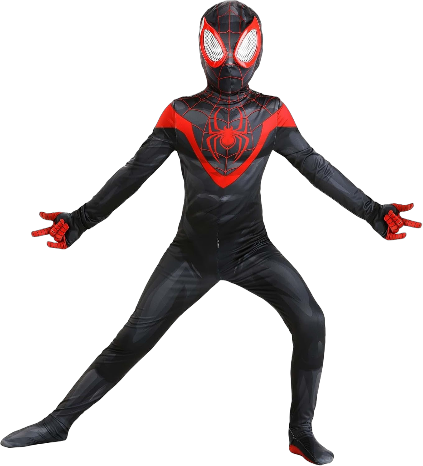 Boy's Marvel Miles Morales Black Zentai Suit Costume - Spider-Man Black & Red Game Version Jumpsuit