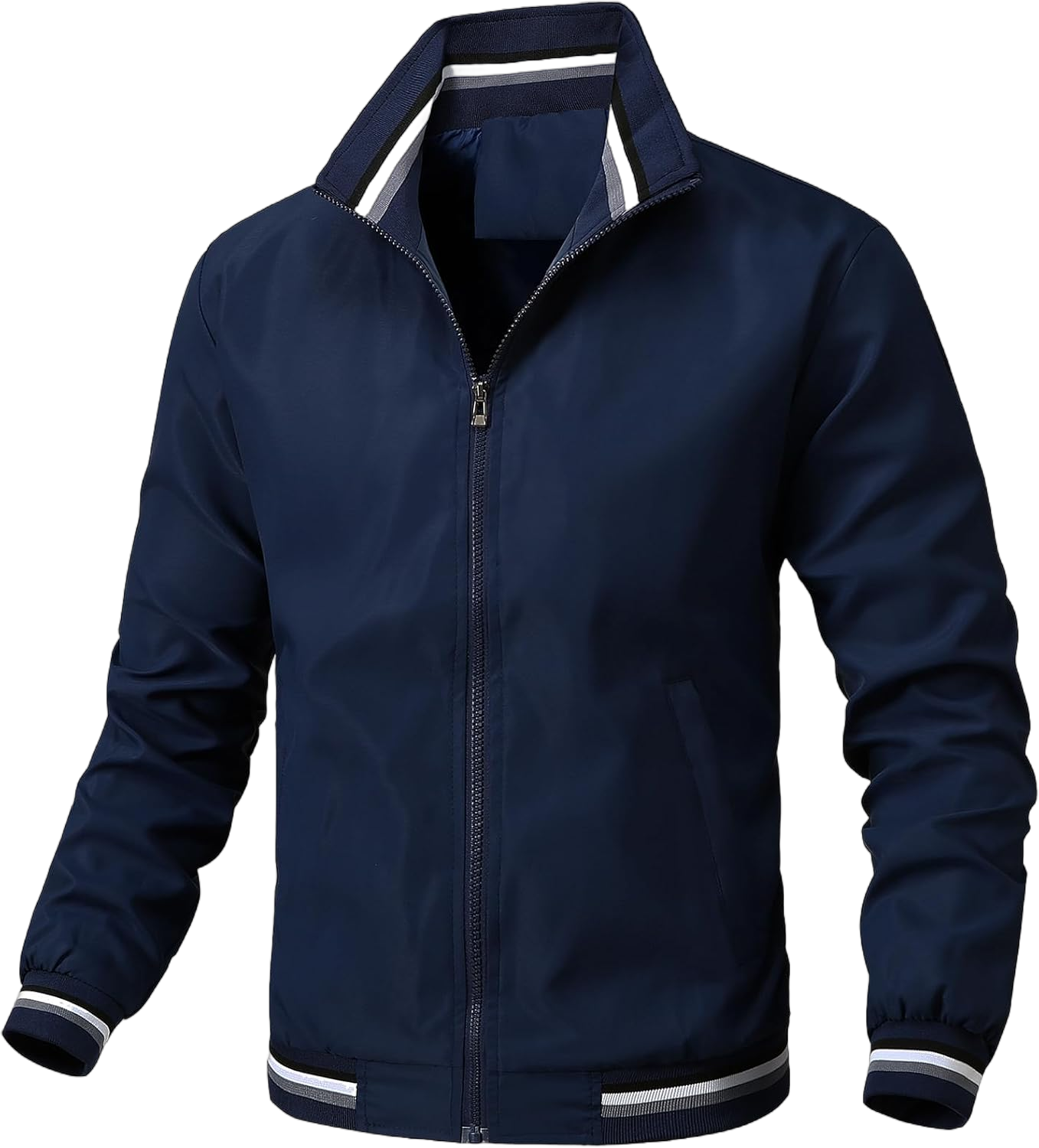 PEGENO Men's Lightweight Jacket Spring Fall Thin Flight Bomber Jacket Sportwear Full Zip Windbreaker Casual Coat XX-Large 14 Navy Blue