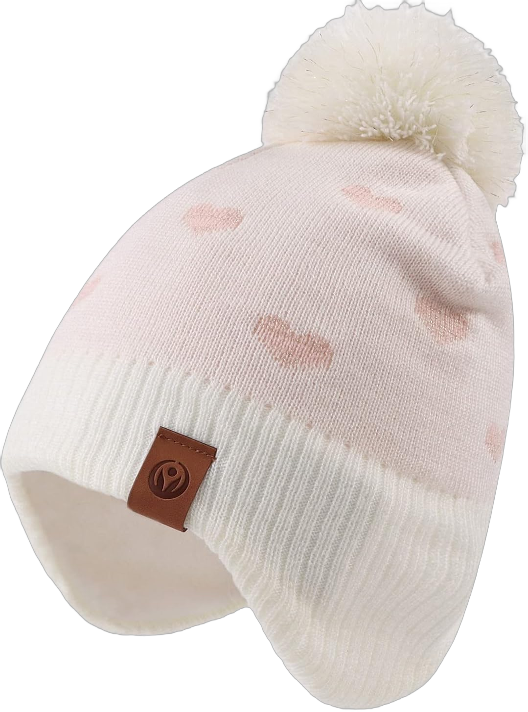 Knitted Baby Hat Scarf Set Winter Warm Boys Girls Beanie Fleece Lining Toddler Kids Hat with Pompom White Heart Hat 4-8 Years