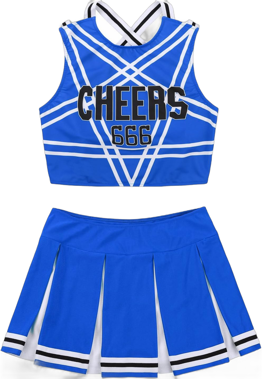 Women Cheer Leader Costume Uniform Crop Top with Pleated Mini Skirt Cheerleading Dress Outfit Azure XX-Large