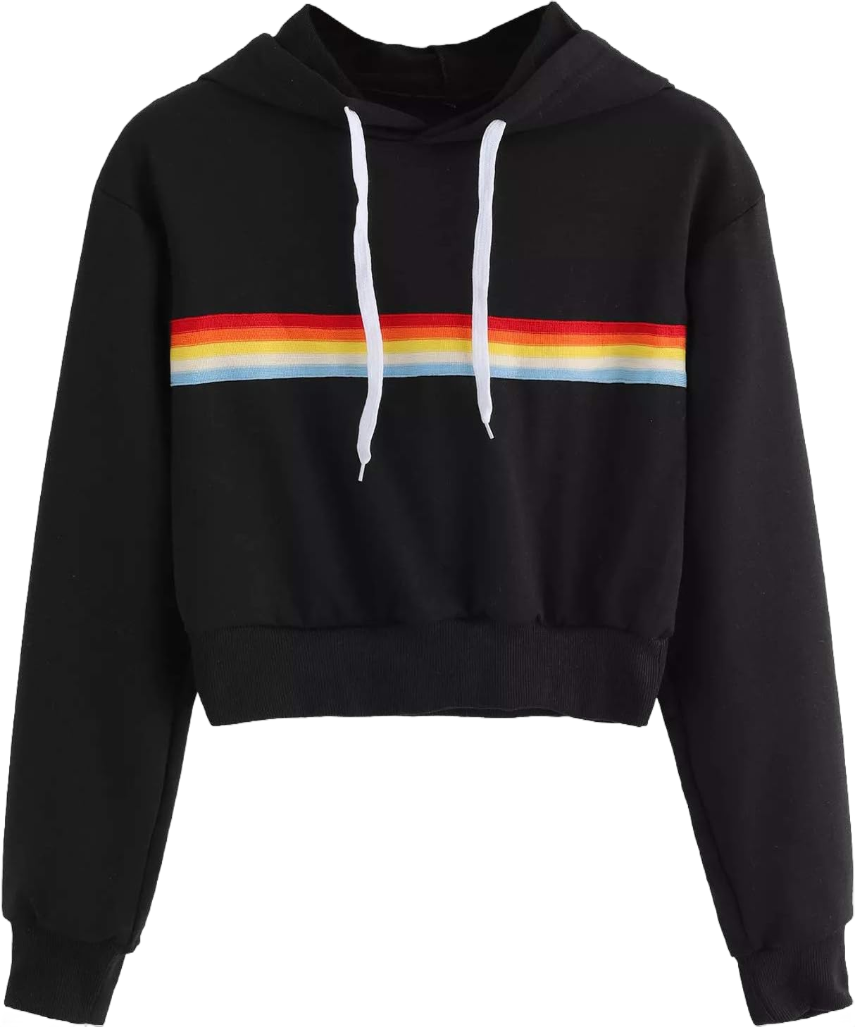 SweatyRocks Women's Long Sleeve Rainbow Stripe Sweatshirt Crop Top Hoodies