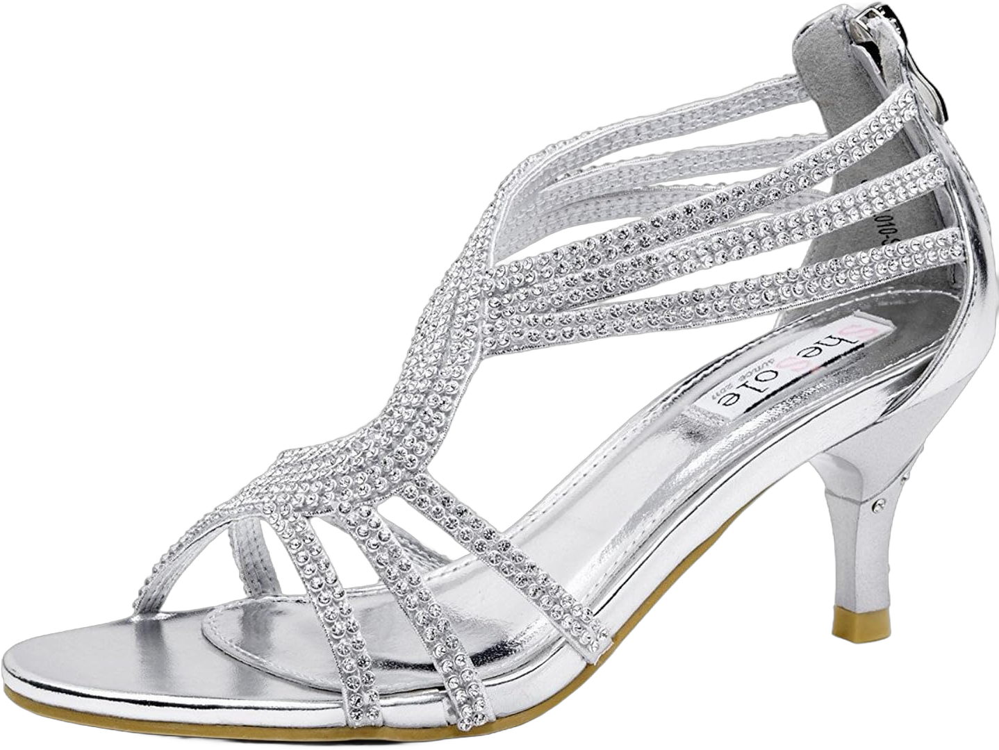 SheSole Women's Low Heel Dance Wedding Sandals Strappy Dress Shoes Silver Gold Heel 9 Silver