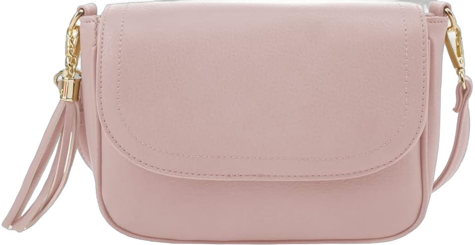 EVVE Small Crossbody Bags for Women Trendy Flap Saddle Purses with Tassel Vegan leather Shoulder bag Blush