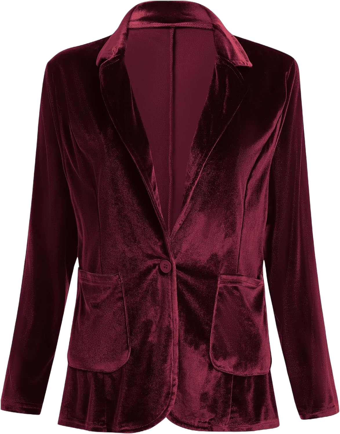 Velvet Blazers for Women Long Sleeve Open Front Button Velvet Blazer Jacket with Pockets Large Wine Red