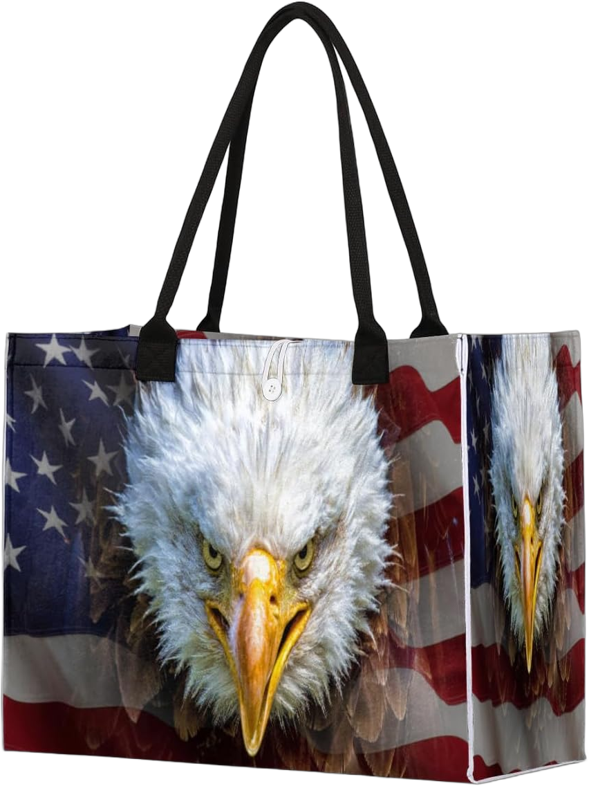 Eagle Flag Tote Bag for Women Large Beach Bag Reusable Grocery Bags Tote Bag for Work Shopping Travel Beach