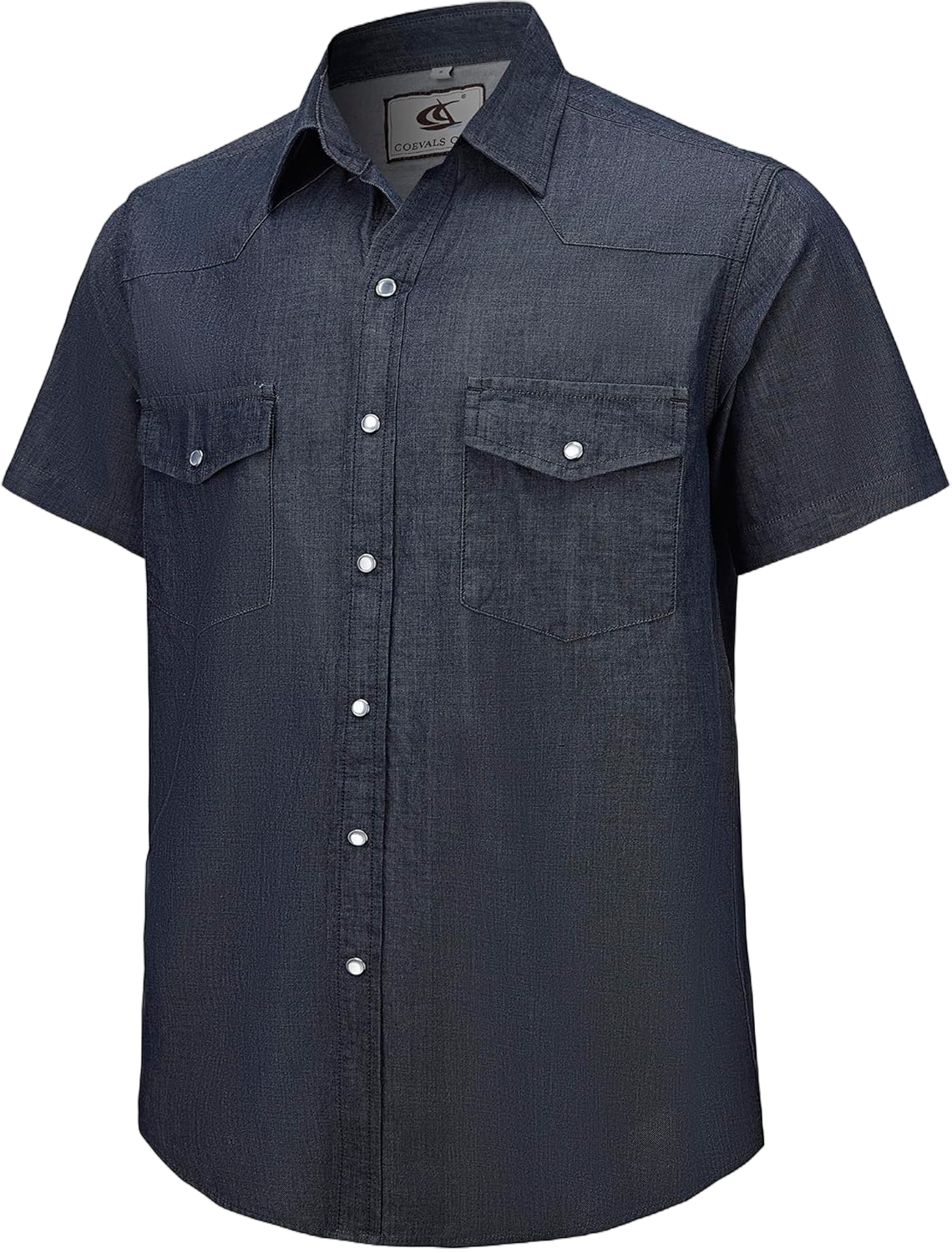 COEVALS CLUB Mens Denim Shirt Western Cowboy Work Pearl Snap Button up Short Sleeve Regular Fit Shirts 3X-Large 05 Dark Blue