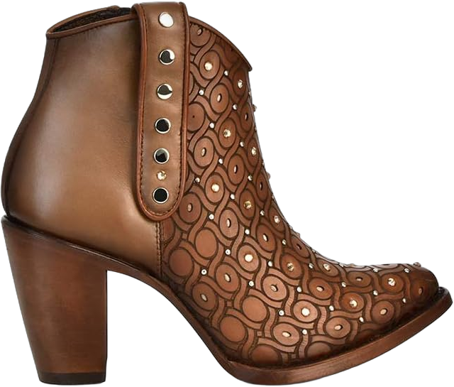 Cuadra Women's Leather Bootie with Swarovski Crystals and Zipper Brown 8.5 Brown