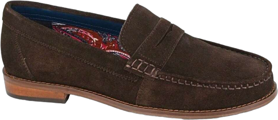 Roamers Mens Plain Suede Loafers (Dark Brown)