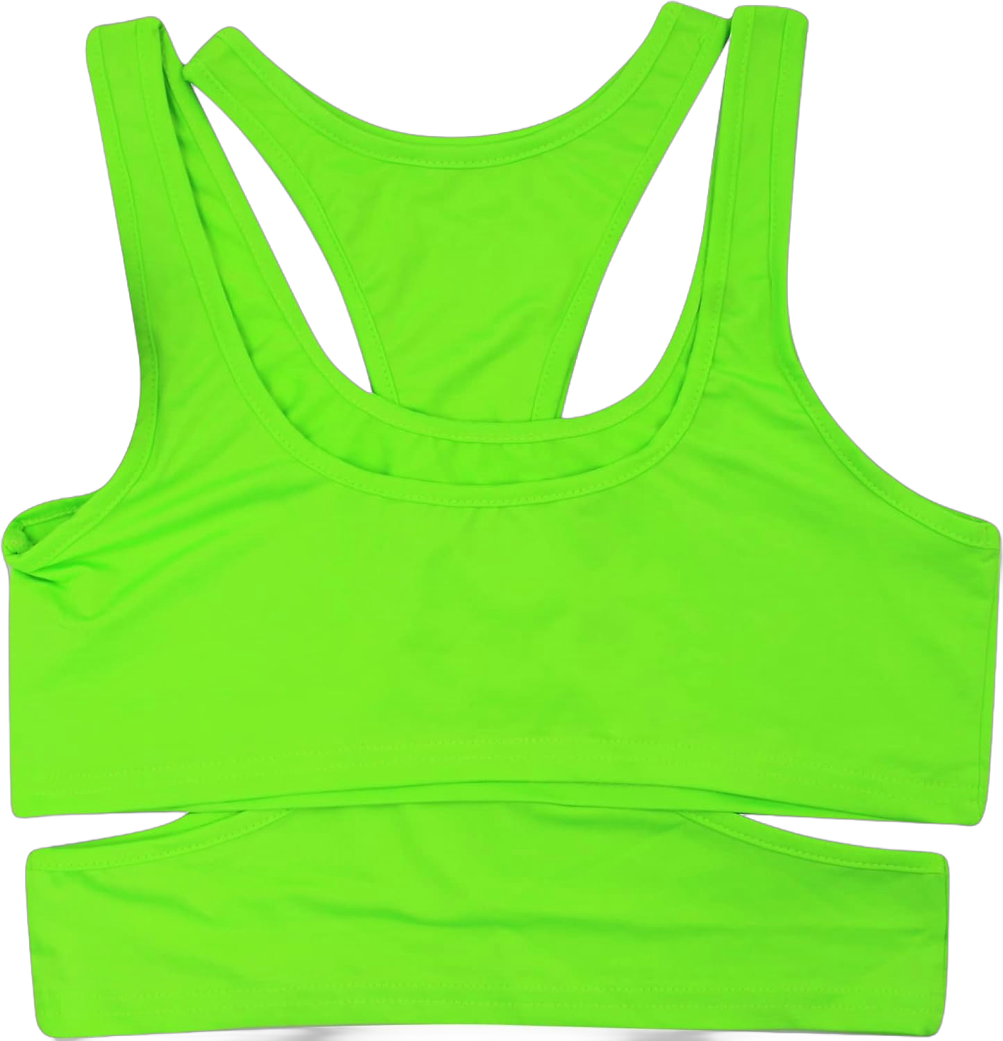 ZGMYC Women Sexy Cut Out Underboob Crop Top 2 Piece Racerback Athletic Tank Top T Shirt Cami Streetwear Large Neon Green