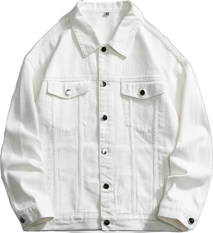 Dninmim Men's Autumn Oversize White Denim Jacket Cotton Casual Versatile Jean Coats X-Large White