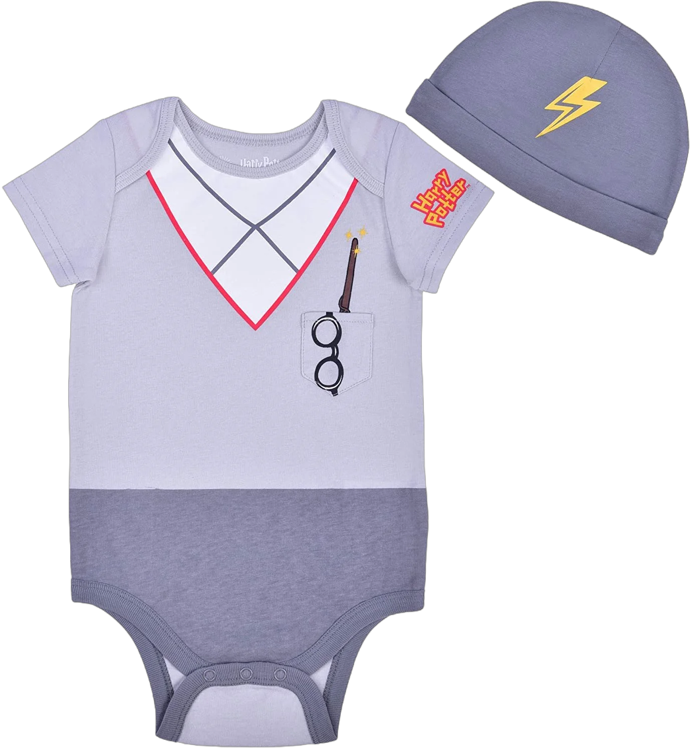 Harry Potter Short Sleeve Onesie with Cap, Baby Costume Romper, Gray, Size 18M