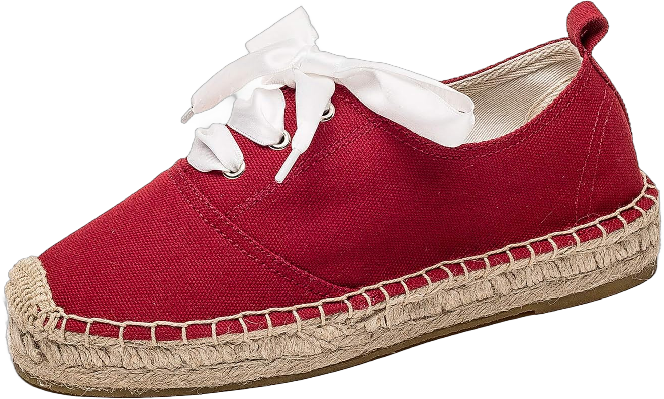 U-lite Women's Canvas White Shoes Platform Espadrille Classic Fashion Comfort Casual Lace Up Low Cut Sneakers 6.5 Red