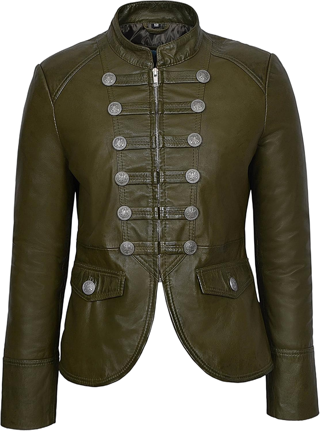 Women Real Leather Jacket 100% Lambskin Victory Military Parade Style 8976 US 8 / UK 12 Olive Green