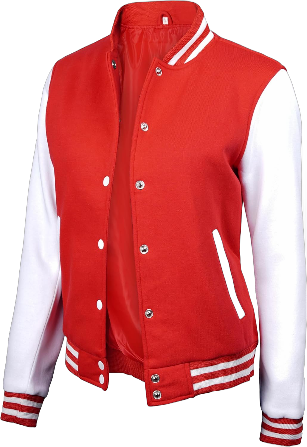 Decrum DISC White and Red Women's Varsity Jacket - Womens Varsity Bomber Jackets | [40055173] Plain White Sleeve, M