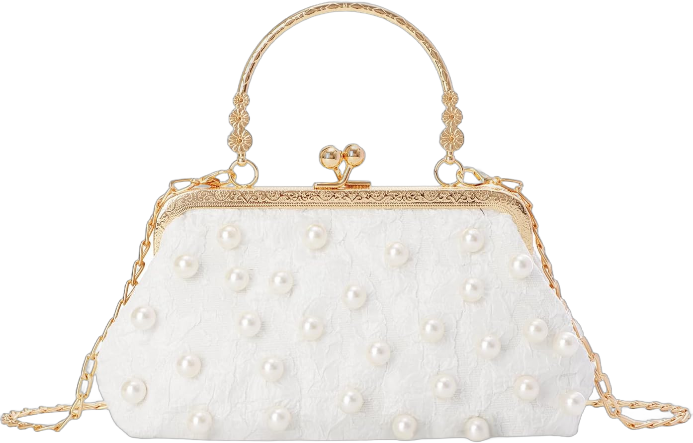 Emprier Women Beaded Evening Handbag Pearl Decoration Cute Clutch Purse Small Bridal Wedding Tote Bags