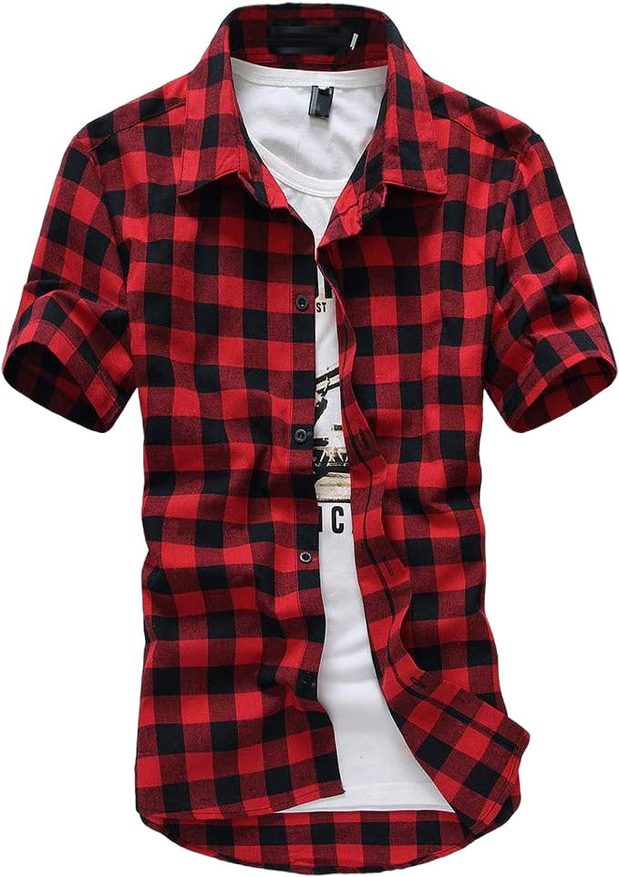 Mens Casual Plaid Flannel Short Sleeve Button Down Shirts Western Plaid Snap Camp Shirts Fishing Poplin Tartan Tops X-Large Red