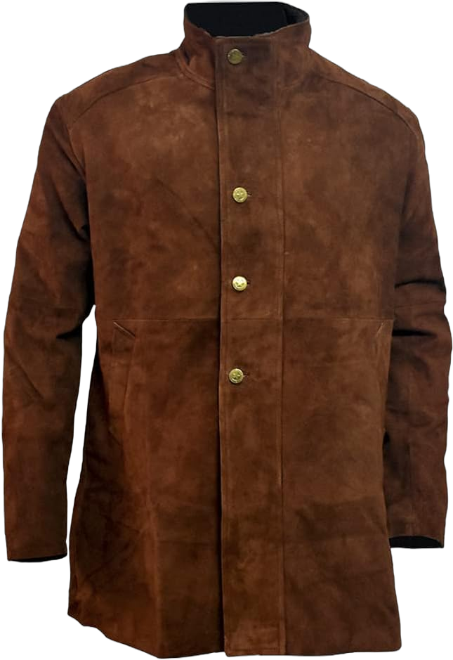 William Jacket Men's Genuine Suede Leather Coat, Men Sheriff Walt Longmire Robert Taylor Real Leather Coat, XS-3XL (5-Large, Brown)