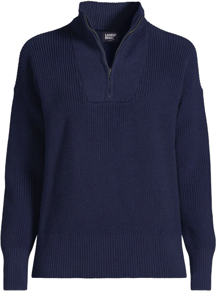 Lands' End Women's Drifter Cotton Quarter Zip Pullover Sweater - X Large - Deep Sea Navy