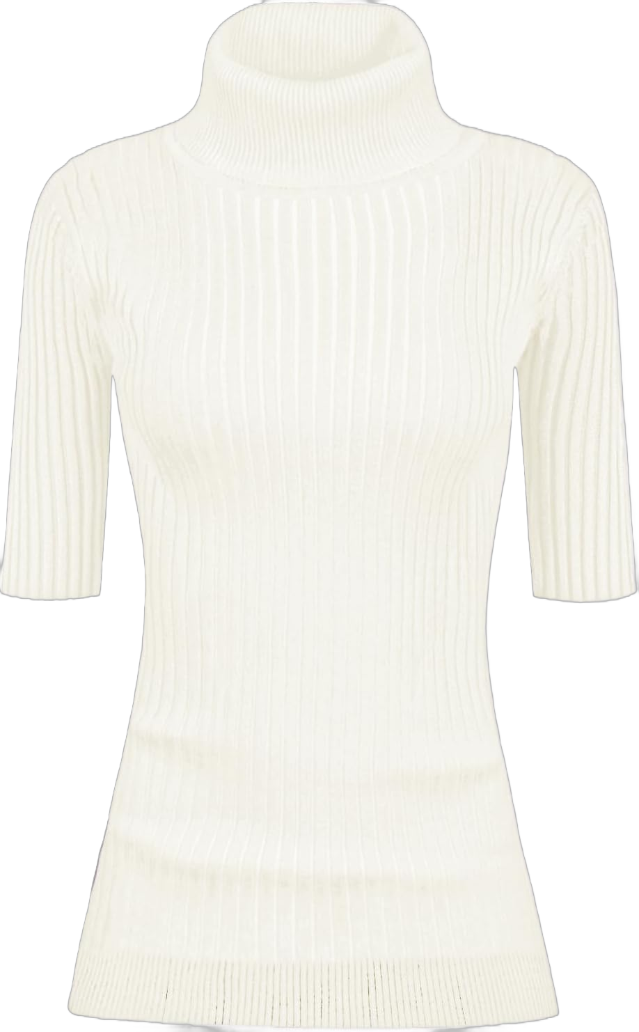 v28 Women Turtleneck 1/2 Half Sleeve Highly Stretchy Ribbed Knit Fitted Sweater Large White