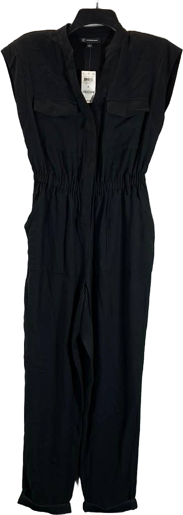 INC INTERNATIONAL CONCEPTS Women's Deep Black Split-Neck Belted Utility Jumpsuit