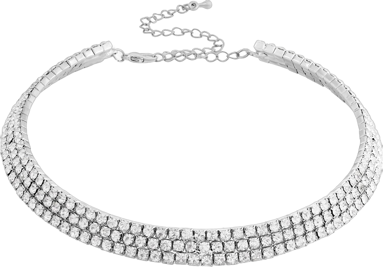 Sacina 3 Row Silver-tone Rhinestone Choker Necklace, Rhinestone Necklace for Women, Fake Diamond Necklace for Women, Bling Necklace, Tennis Necklace, Costume Jewelry, Christmas Jewelry Gifts