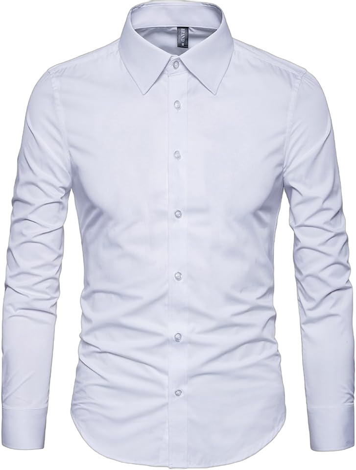 Manwan walk Men's Slim Fit Business Casual Cotton Long Sleeves Solid Button Down Dress Shirts X-Small White