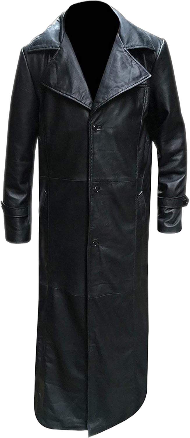 Mens Buffy Long Leather Trench Coat The Vampire Slayer Killer Spike James Marsters Black Biker Jacket