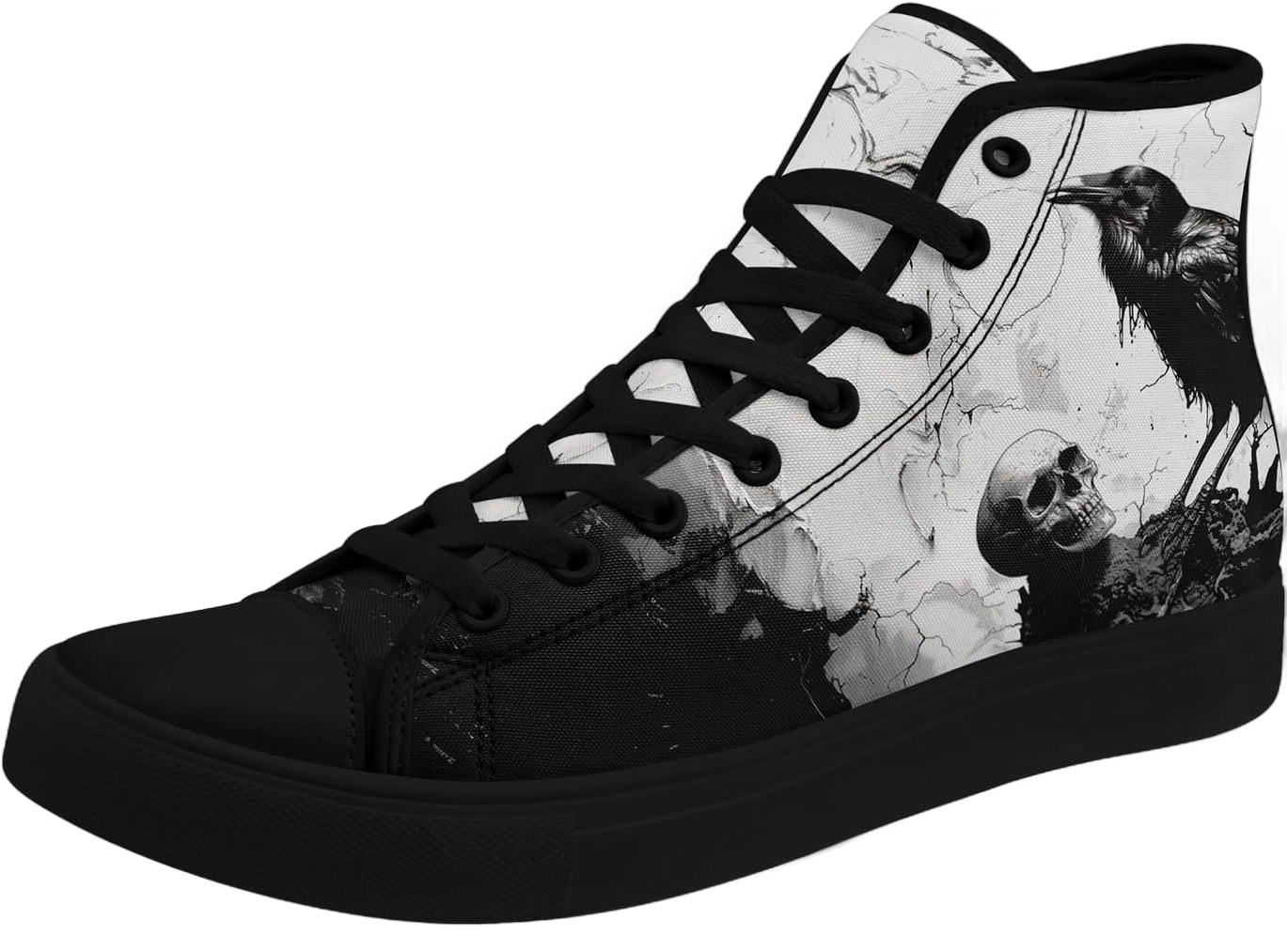 Fashion Skull High-Top Canvas Shoes for Men Women -Unique Vibrant High Top Sneakers Comfortable Casual Shoes 14 Women/12.5 Men Black/White