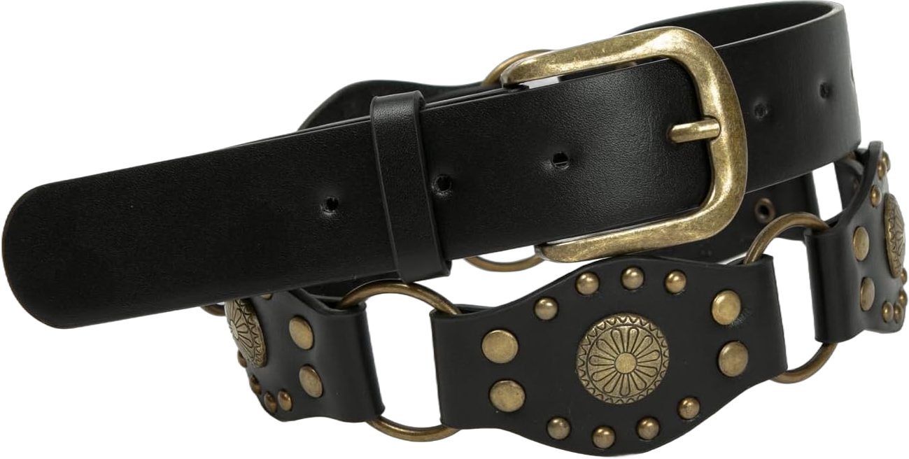 ILuvatar PU Rivet Belt Studded Belts Female Leather Rock Women Strap For Jeans Needle buckle COFFEE Wild Western Style Belt Black Large