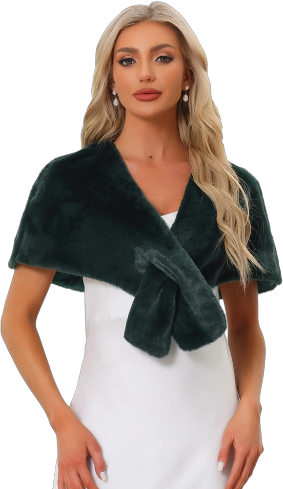 Allegra K Women's Retro Winter Bridal Wedding Cropped Faux Fur Shawls Dark Green X-Large