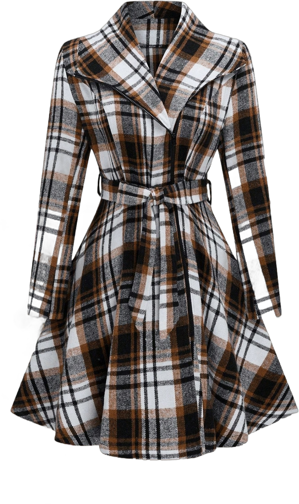 SHEIN Clasi Plus Size Women Waisted Woolen Plaid Pattern Jacket