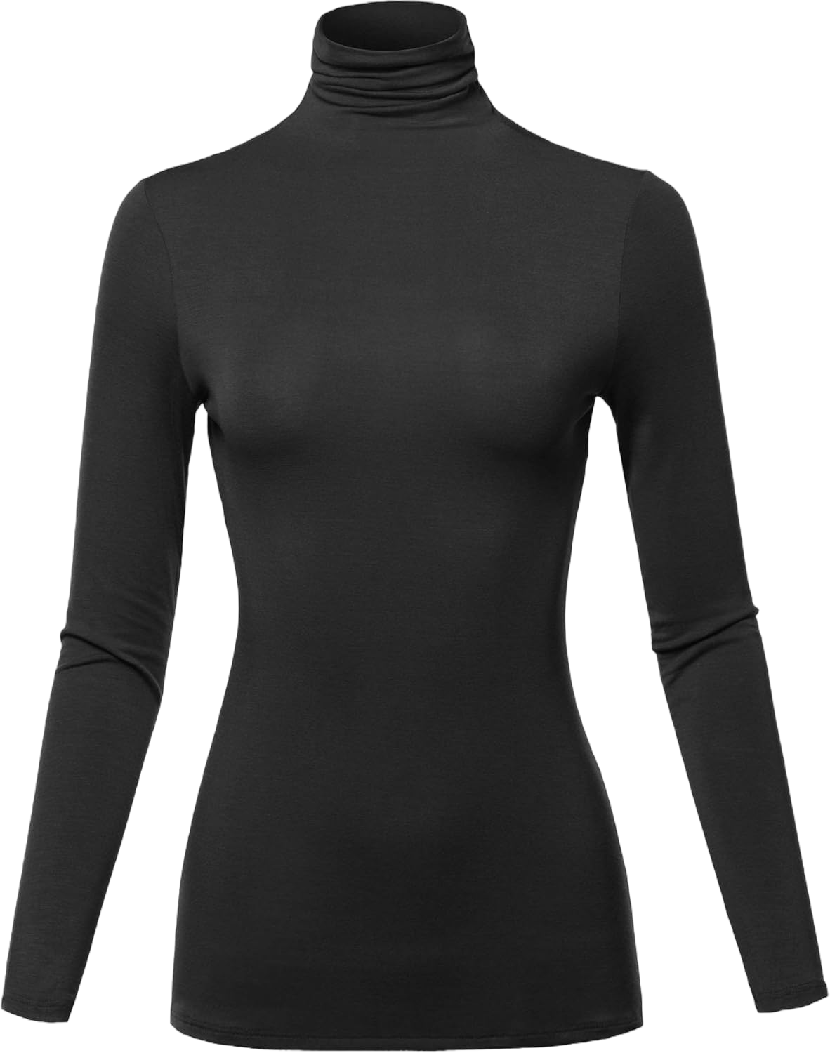 SSOULM Women's Slim Lightweight Long Sleeve Pullover Turtleneck Shirt Top with Plus Size X-Large Stt023_black