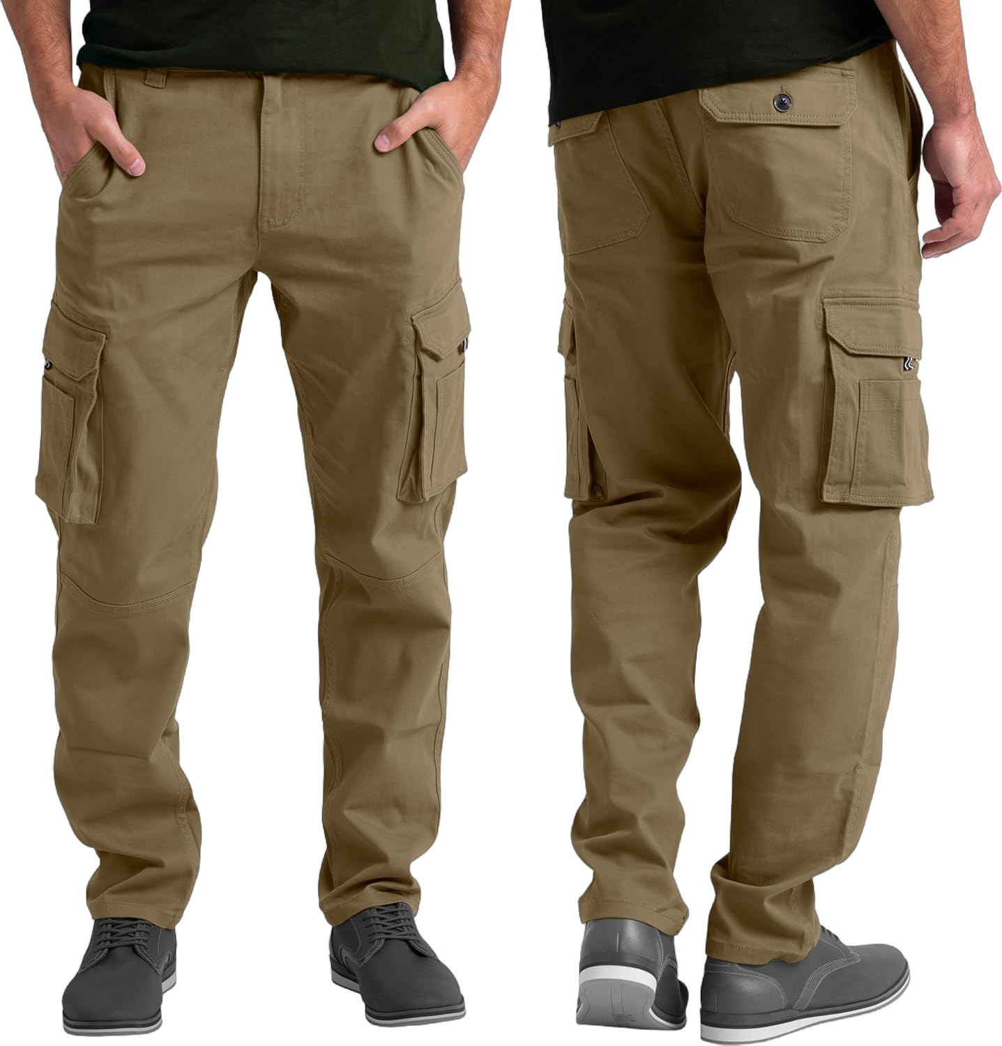 Mens Cargo Stretch Pants Premium Relaxed Fit Straight Leg Outdoor Workout Regular Fit Pants with Pockets 36W x 32L Khaki