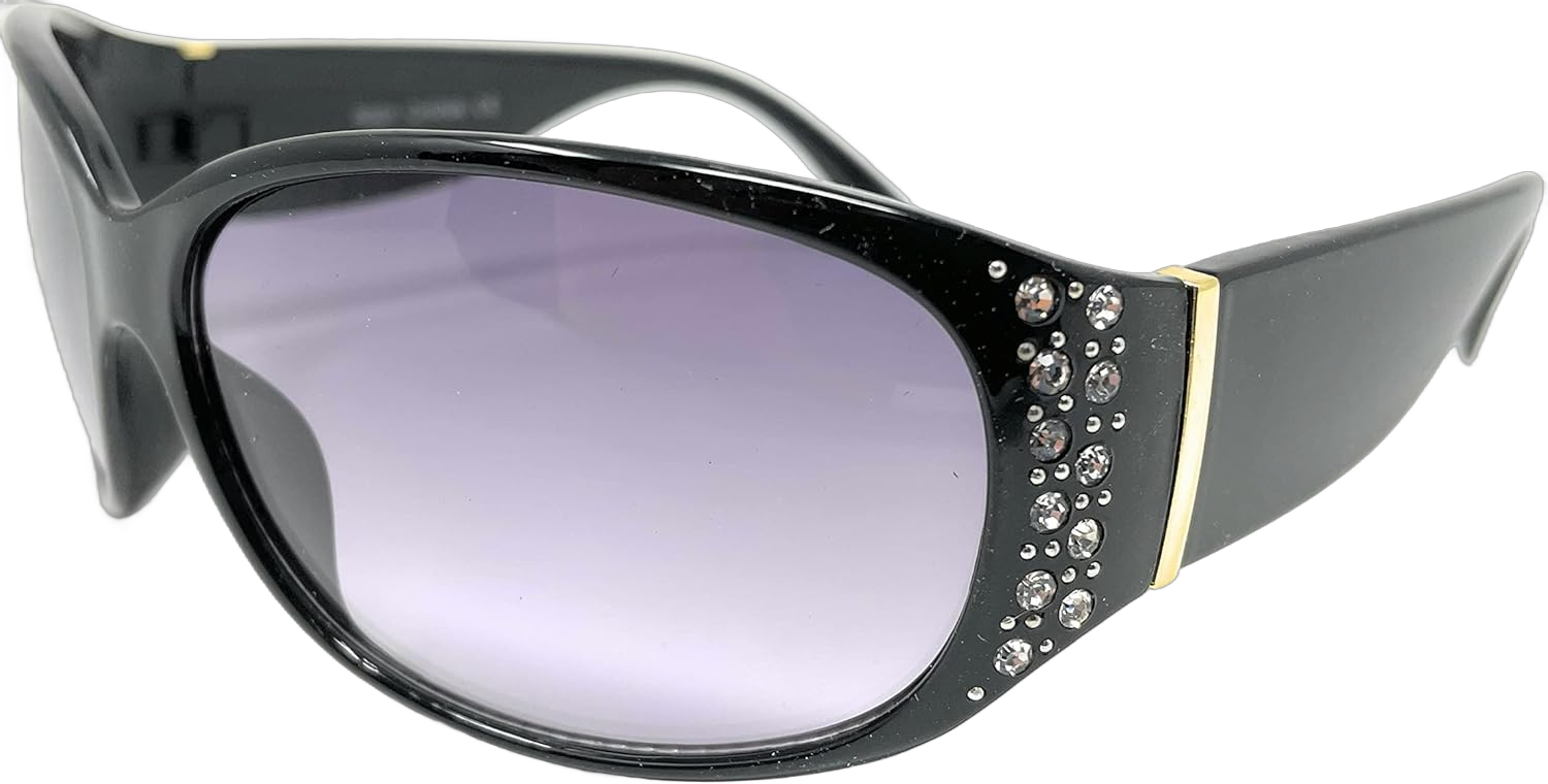 (TM - Women's Designer Inspired Rhinestone Sunglasses Black, Gradient Smoke