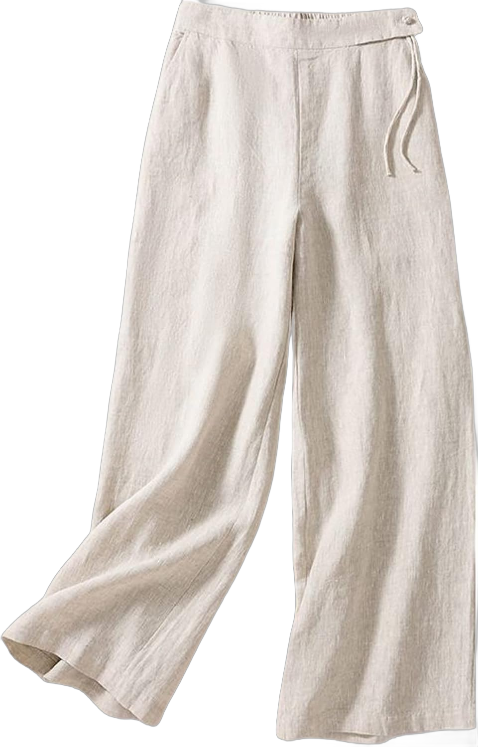 Gihuo Women' s Summer Cotten Linen Pants Back Elastic Waist Wide Leg Pants Flowy Long Trousers High Waist Small Beige