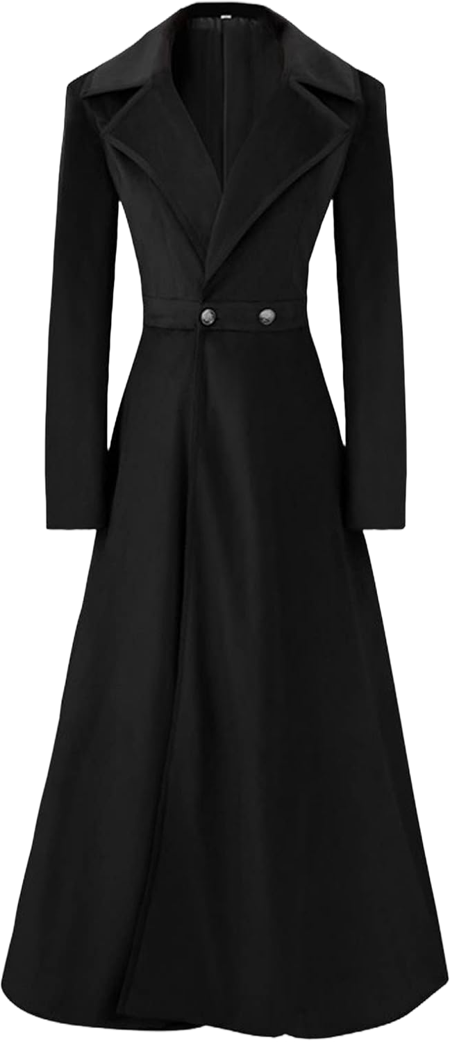 Women's Slim Notch Lapel Long Vintage Velvet Trench Coat Dress Double Breasted Lapel Midi Outwear Full Length Coat X-Large Black