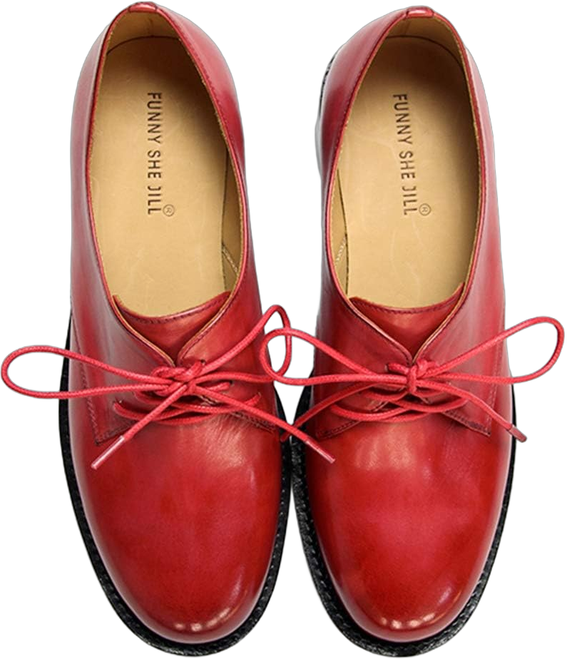 FSJ Women Leather Classic Lace up Flat Oxford Low Heel Round Toe Casual Dress Pump Shoes Size 4-12 US 9 Red