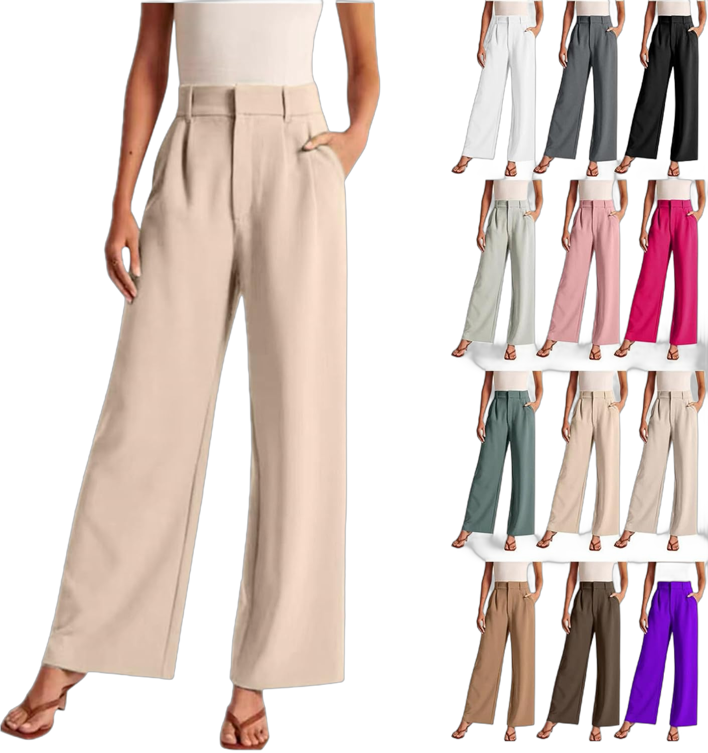 MLAGJSS Straight Wide Leg Dress Pants for Women, High Waisted Business Office Casual Work Trousers with Pockets 5X-Large Beige