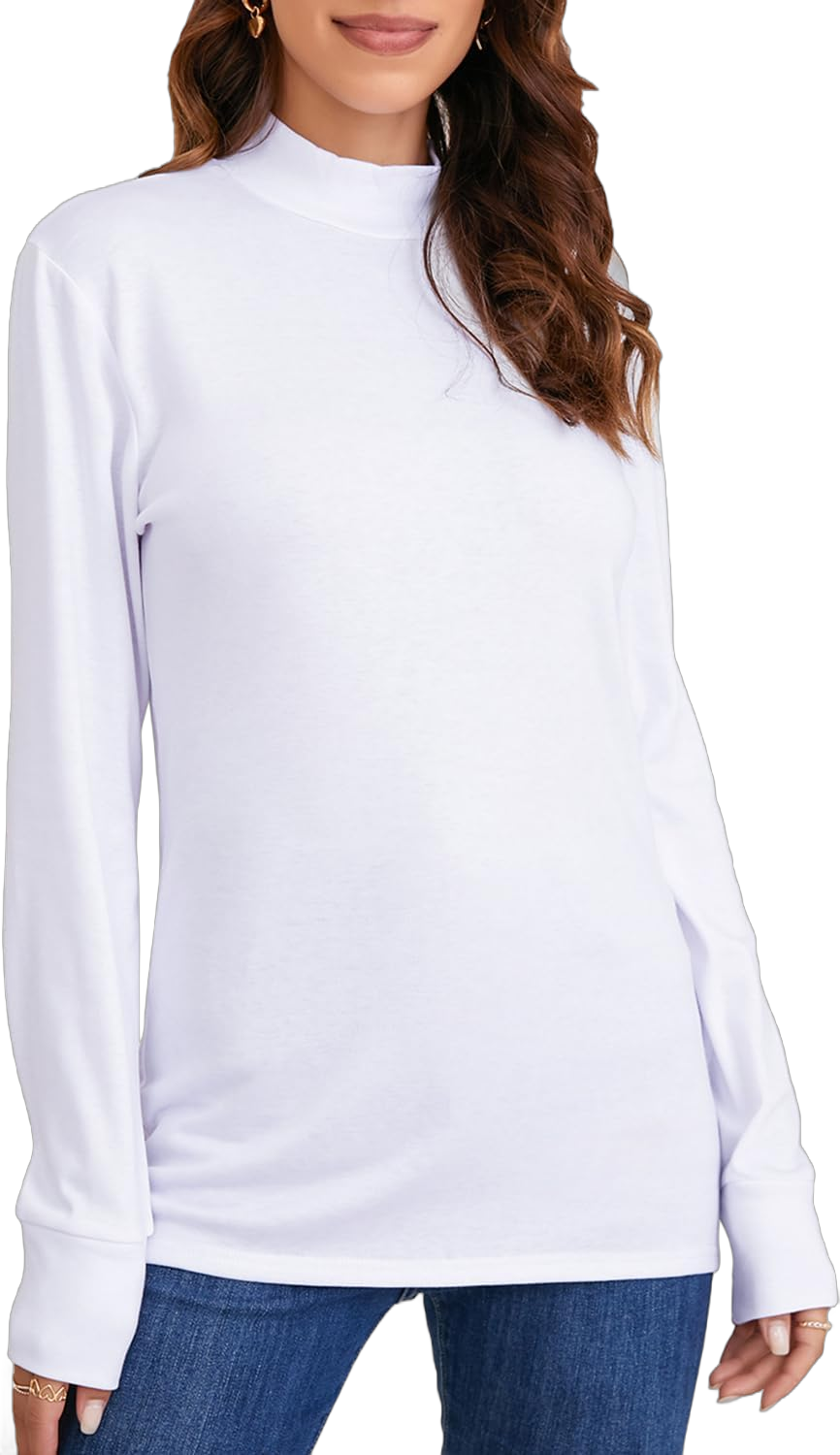 Womens Mock Turtleneck Tops Long Sleeve Fleece Lined Lightweight Thermal Base Layer Mock Neck - Sweater - White X-Large